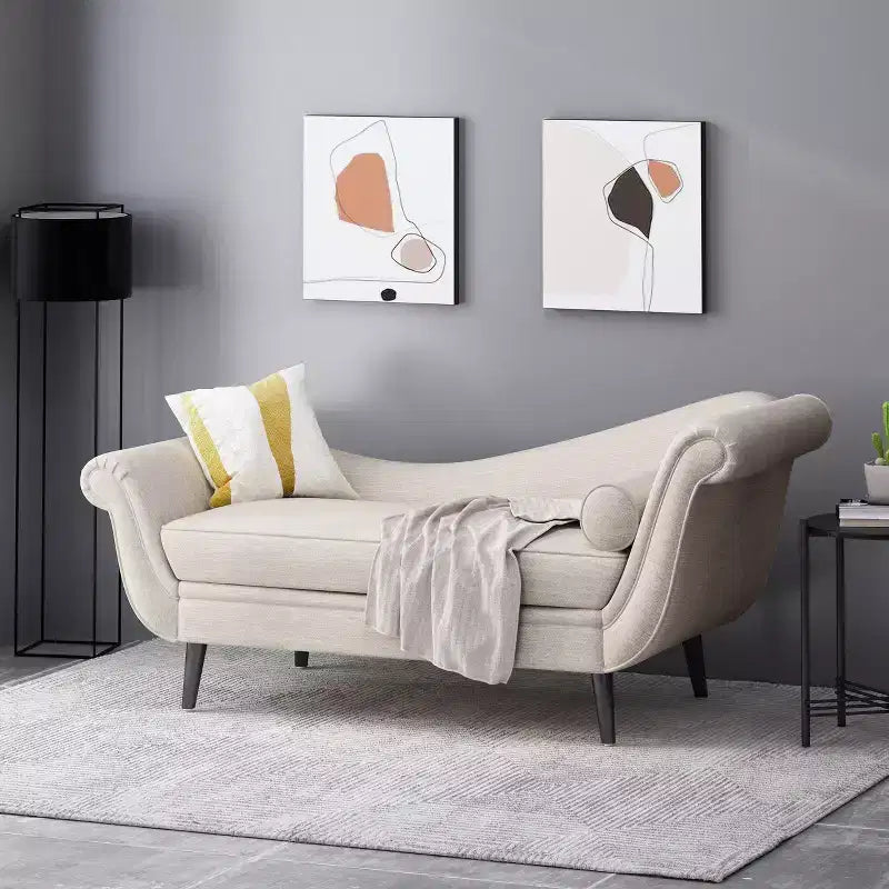 Contemporary Chaise Lounge with Scroll Arms and Tapered Legs