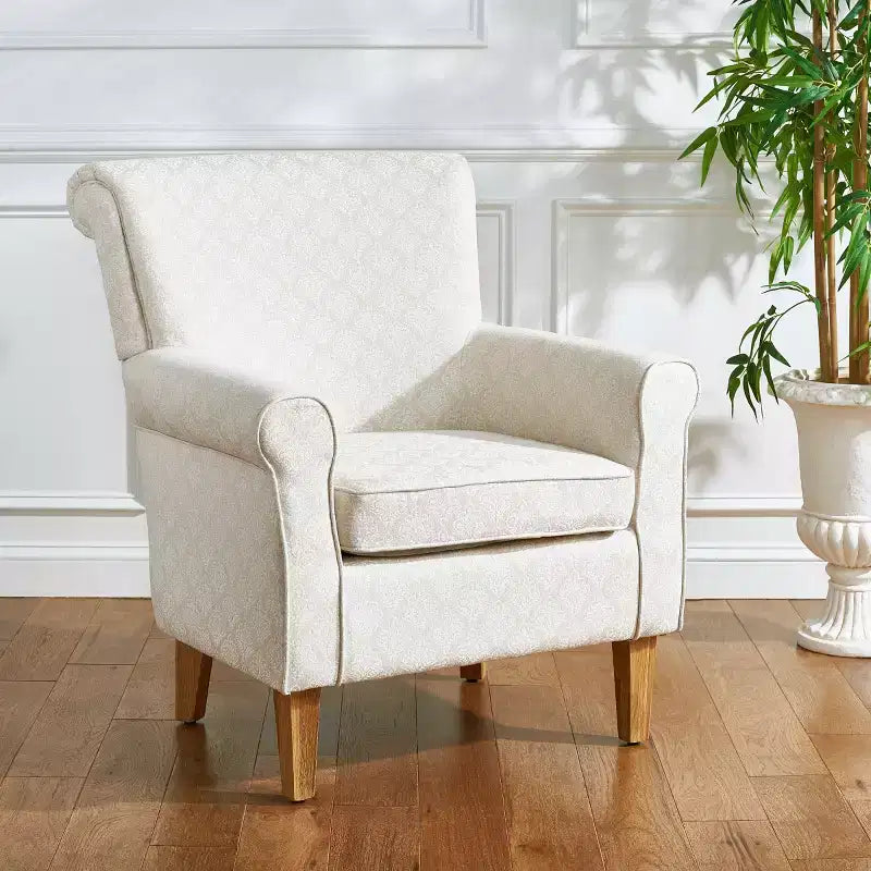 Upholstered Club Armchair, Red-White Floral Print, Cotton/Linen