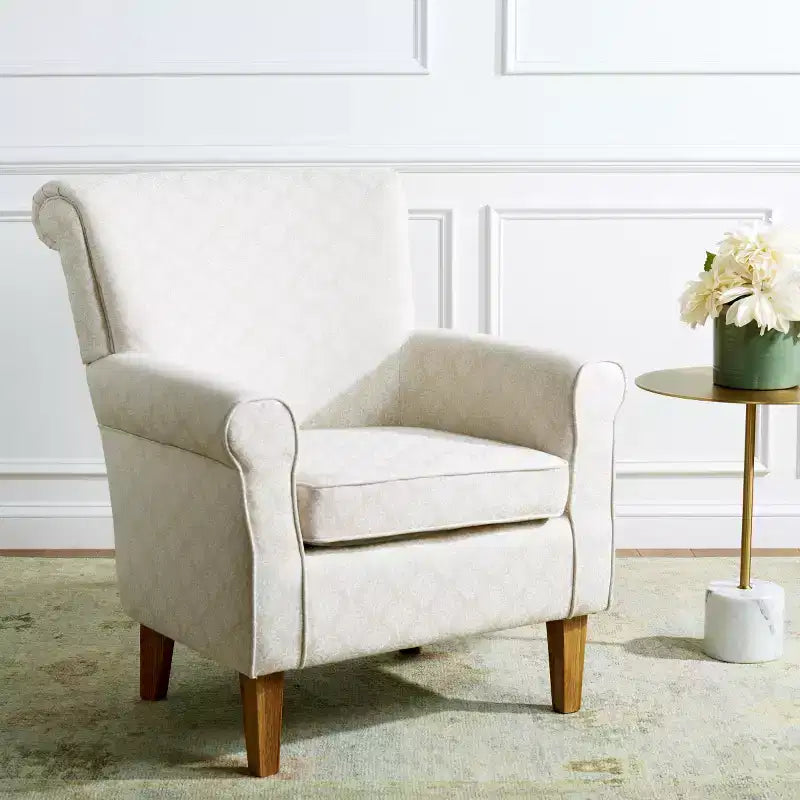 Upholstered Club Armchair, Red-White Floral Print, Cotton/Linen