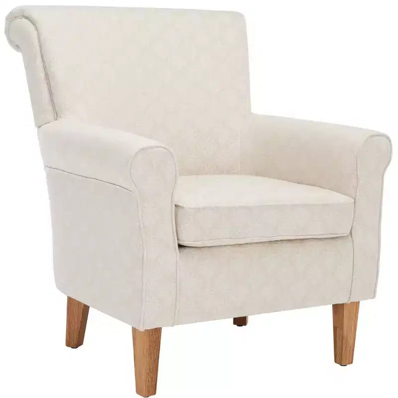 Upholstered Club Armchair, Red-White Floral Print, Cotton/Linen