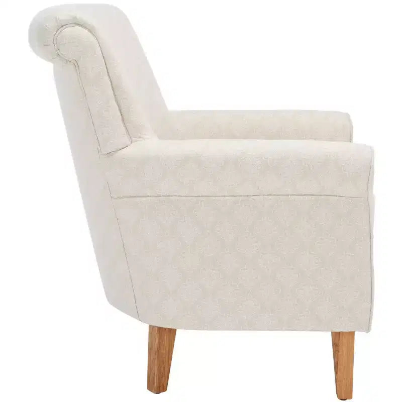 Upholstered Club Armchair, Red-White Floral Print, Cotton/Linen