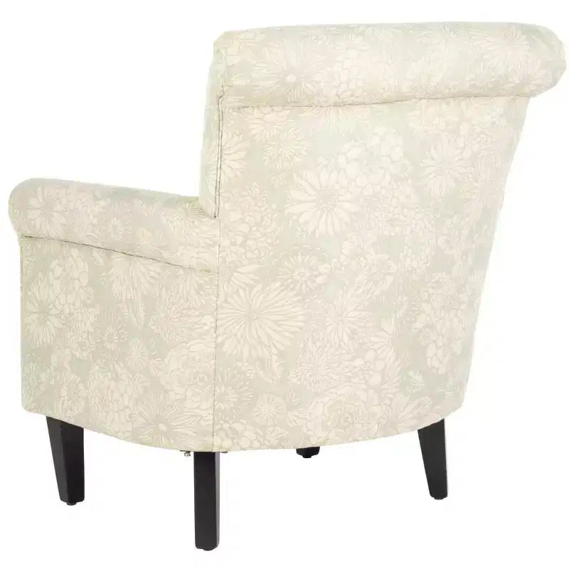 Upholstered Club Armchair, Red-White Floral Print, Cotton/Linen