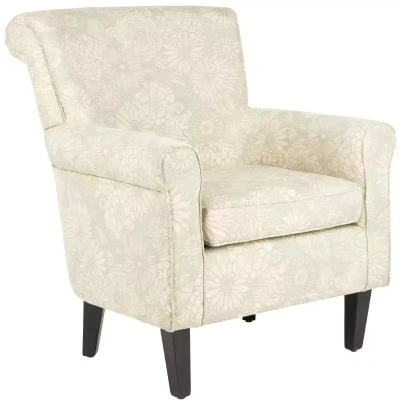 Upholstered Club Armchair, Red-White Floral Print, Cotton/Linen