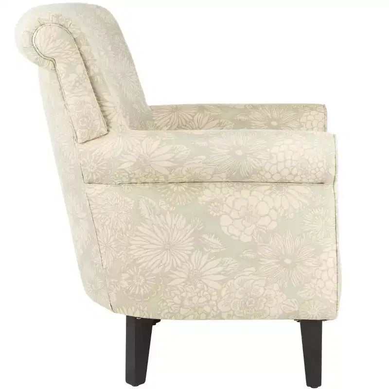 Upholstered Club Armchair, Red-White Floral Print, Cotton/Linen