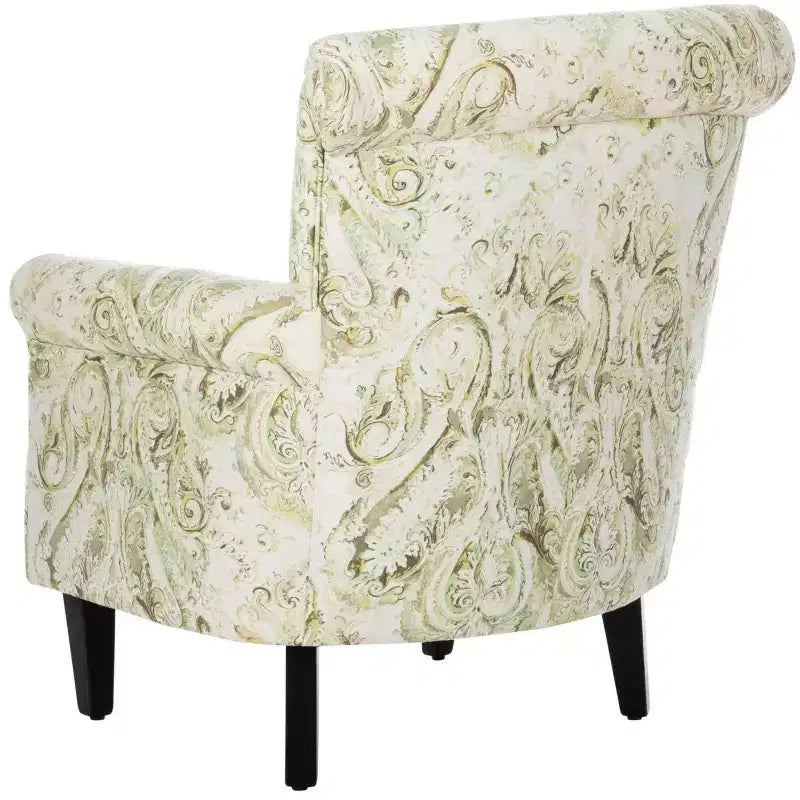 Upholstered Club Armchair, Red-White Floral Print, Cotton/Linen