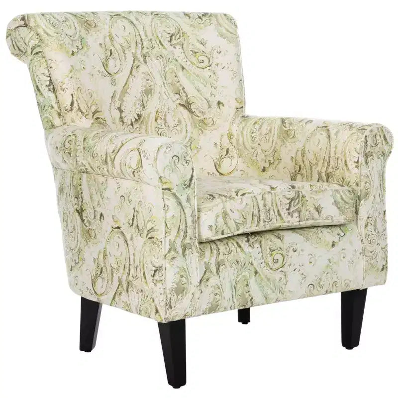 Upholstered Club Armchair, Red-White Floral Print, Cotton/Linen