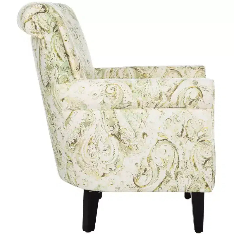 Upholstered Club Armchair, Red-White Floral Print, Cotton/Linen