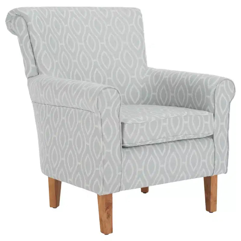 Upholstered Club Armchair, Red-White Floral Print, Cotton/Linen