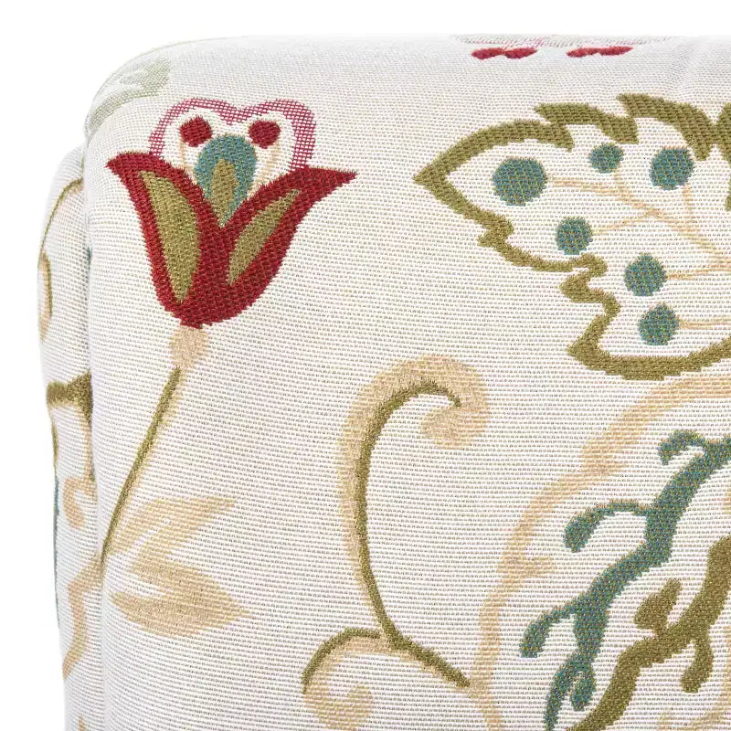 Upholstered Club Armchair, Red-White Floral Print, Cotton/Linen