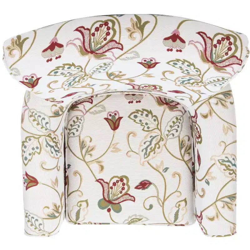 Upholstered Club Armchair, Red-White Floral Print, Cotton/Linen