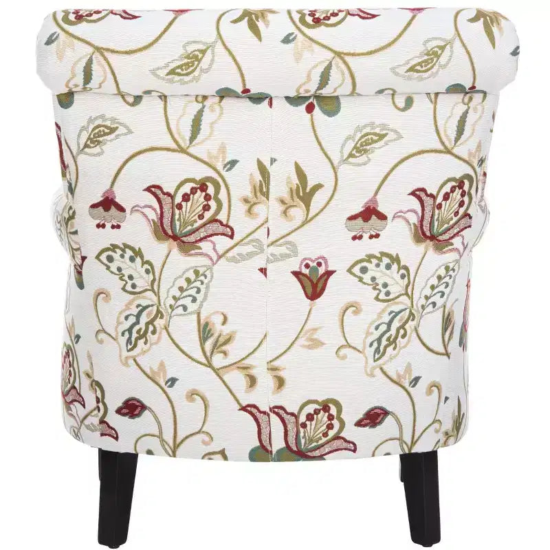 Upholstered Club Armchair, Red-White Floral Print, Cotton/Linen