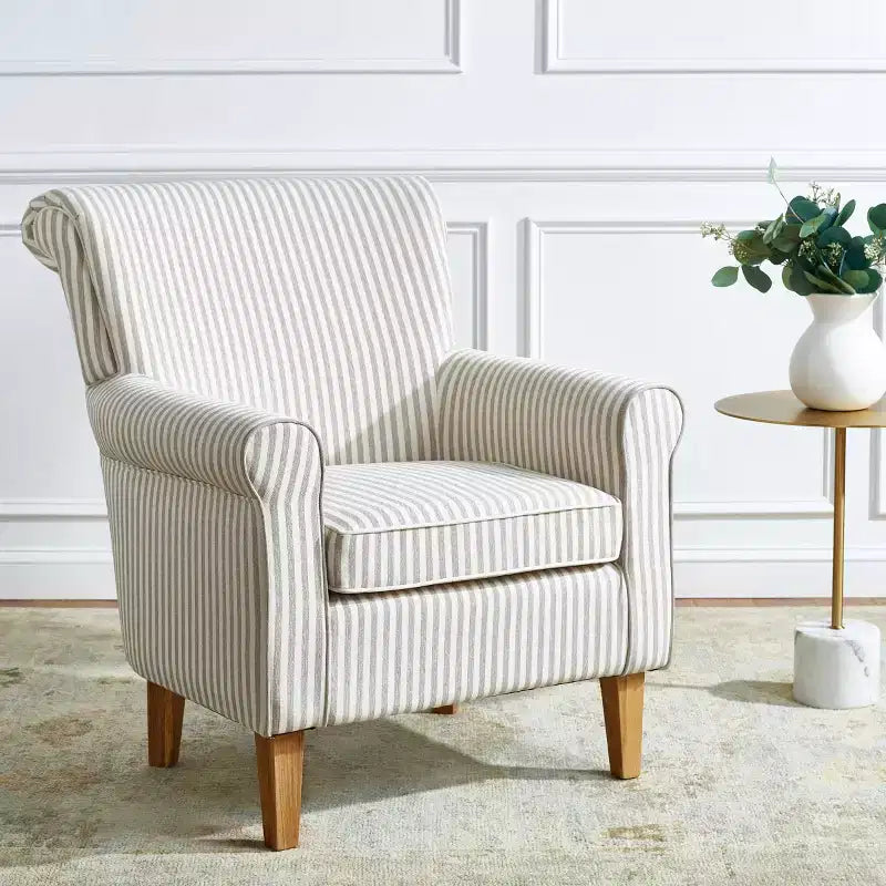 Upholstered Club Armchair, Red-White Floral Print, Cotton/Linen