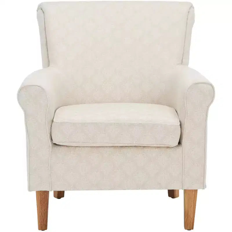 Upholstered Club Armchair, Red-White Floral Print, Cotton/Linen