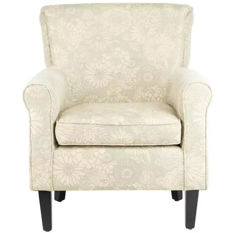 Upholstered Club Armchair, Red-White Floral Print, Cotton/Linen
