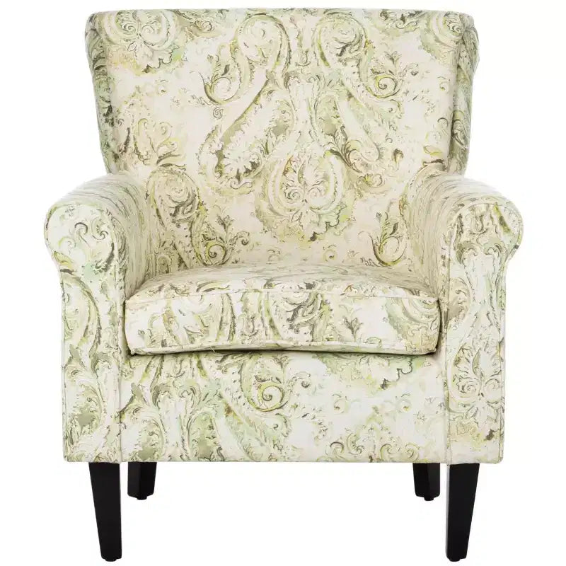 Upholstered Club Armchair, Red-White Floral Print, Cotton/Linen