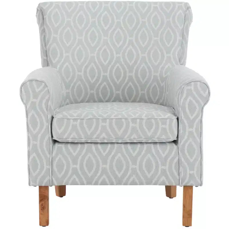 Upholstered Club Armchair, Red-White Floral Print, Cotton/Linen