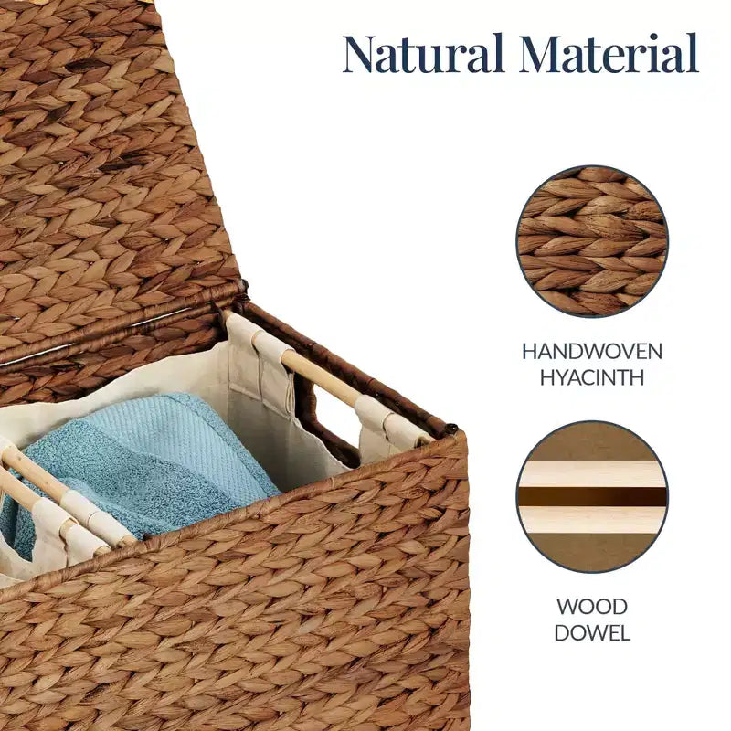 Large Natural Water Hyacinth Double Laundry Hamper with 2 Liner Bags