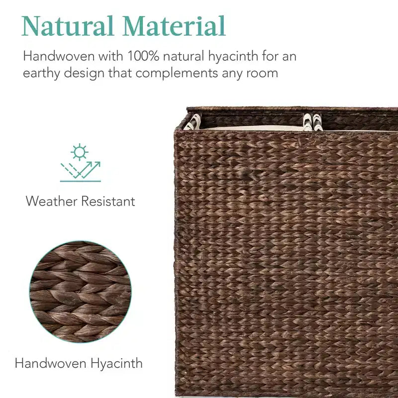 Large Natural Water Hyacinth Double Laundry Hamper with 2 Liner Bags
