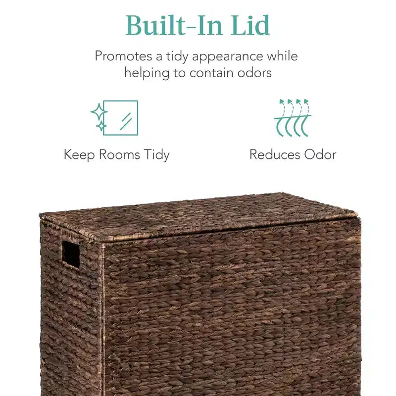 Large Natural Water Hyacinth Double Laundry Hamper with 2 Liner Bags