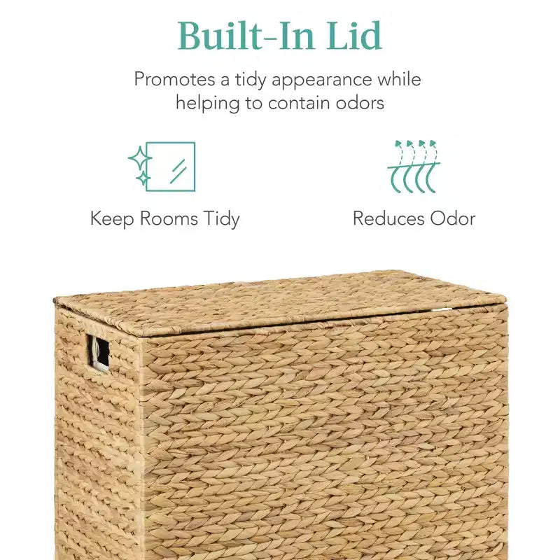 Large Natural Water Hyacinth Double Laundry Hamper with 2 Liner Bags