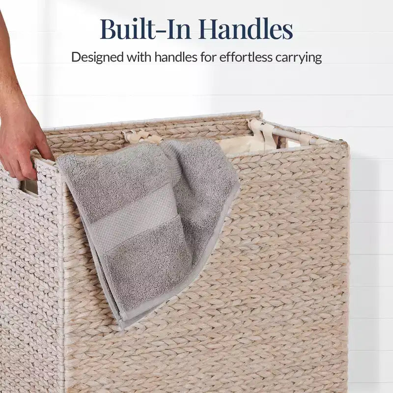Large Natural Water Hyacinth Double Laundry Hamper with 2 Liner Bags
