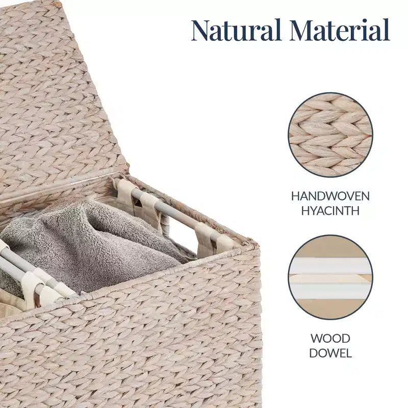 Large Natural Water Hyacinth Double Laundry Hamper with 2 Liner Bags