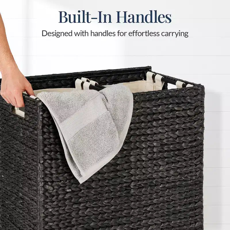 Large Natural Water Hyacinth Double Laundry Hamper with 2 Liner Bags
