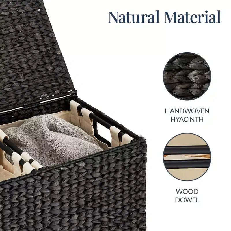Large Natural Water Hyacinth Double Laundry Hamper with 2 Liner Bags