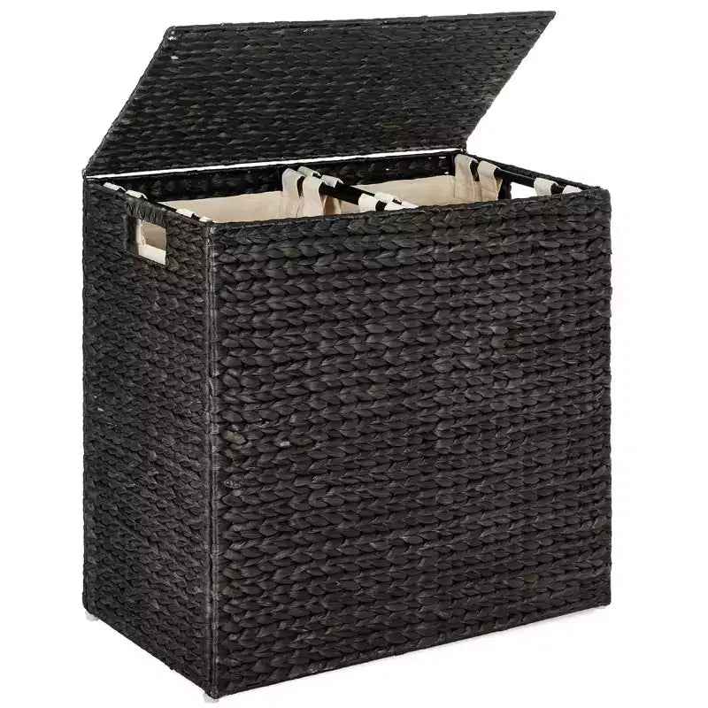 Large Natural Water Hyacinth Double Laundry Hamper with 2 Liner Bags