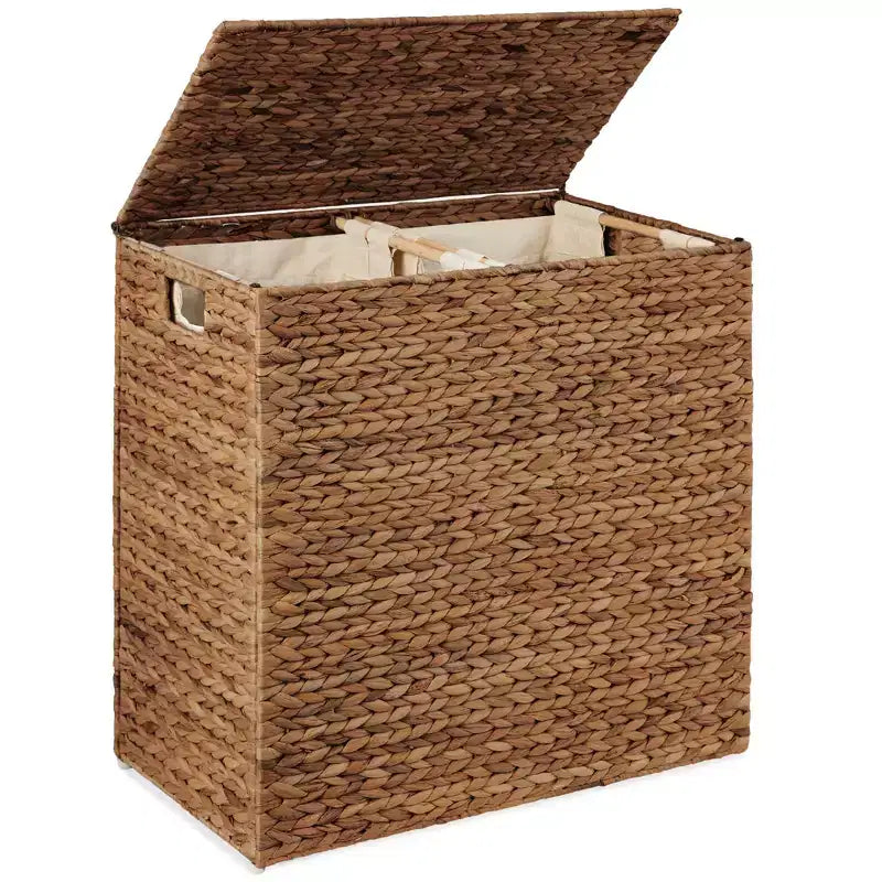 Large Natural Water Hyacinth Double Laundry Hamper with 2 Liner Bags
