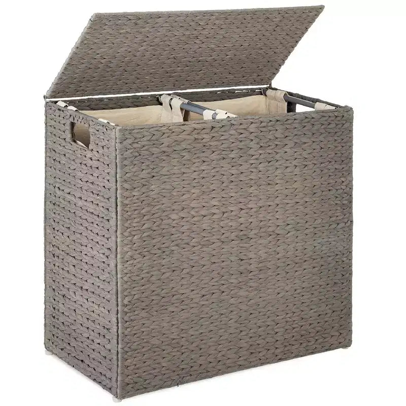 Large Natural Water Hyacinth Double Laundry Hamper with 2 Liner Bags