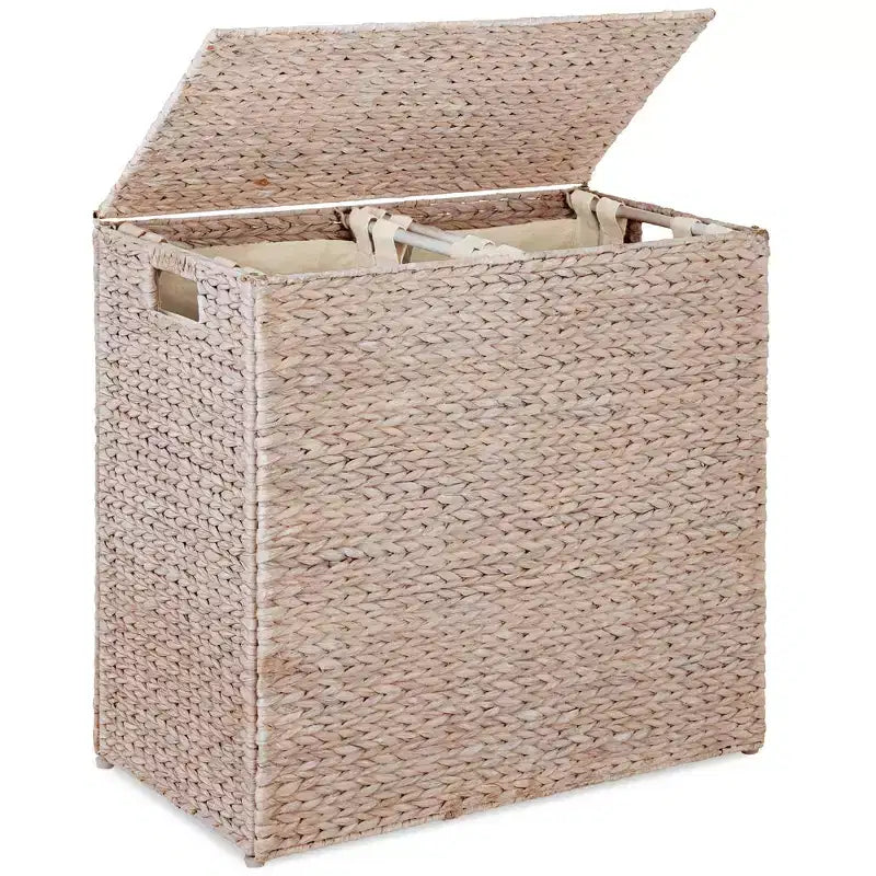 Large Natural Water Hyacinth Double Laundry Hamper with 2 Liner Bags