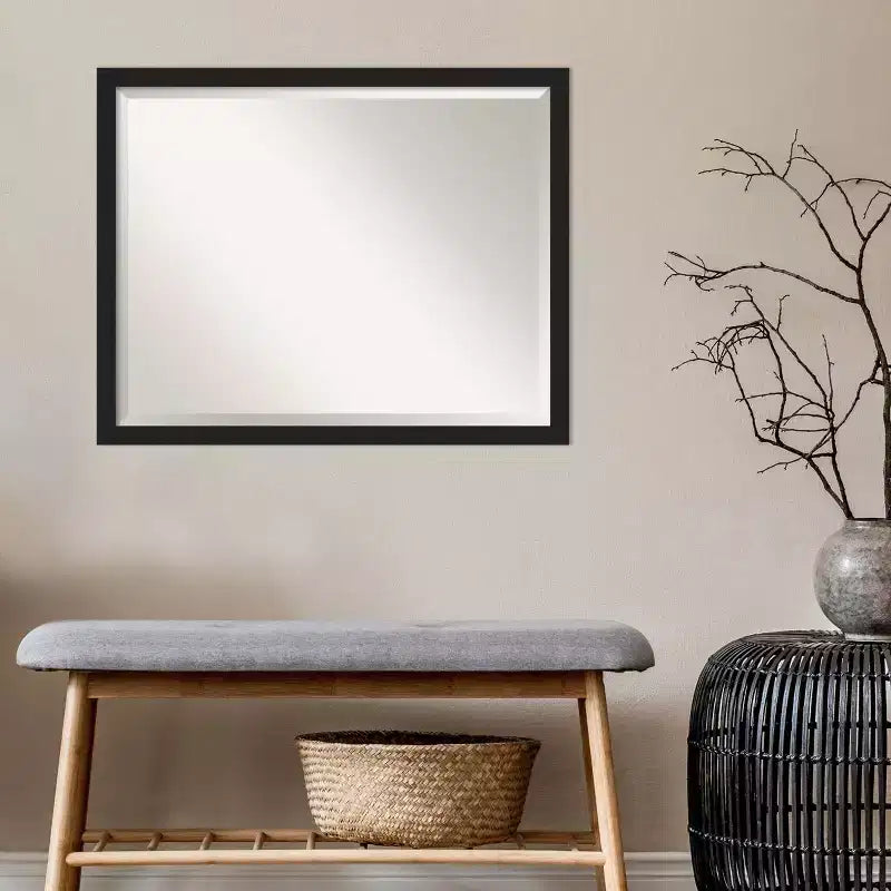 Narrow Brushed Black Framed Bathroom Vanity Wall Mirror