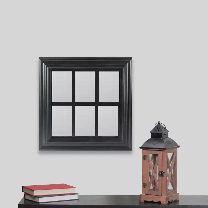 17" Black Square Windowpane Wall Mirror