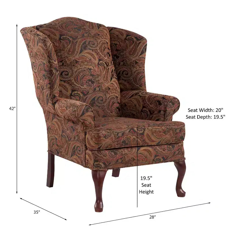 Traditional Wingback Accent Chair, Polyester Upholstery