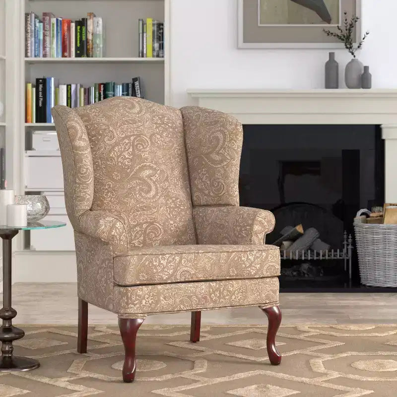 Traditional Wingback Accent Chair, Polyester Upholstery