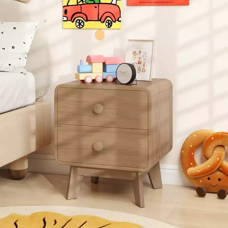 2-Drawer Brown Nightstand with Rubber Wood Legs