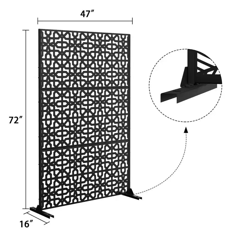 72"x47" Indoor Metal Privacy Screen, 3-Panel Room Divider