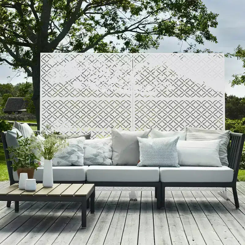 Freestanding Outdoor Metal Privacy Screen, Floral Pattern