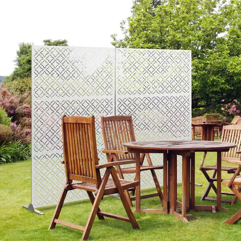 Freestanding Outdoor Metal Privacy Screen, Floral Pattern