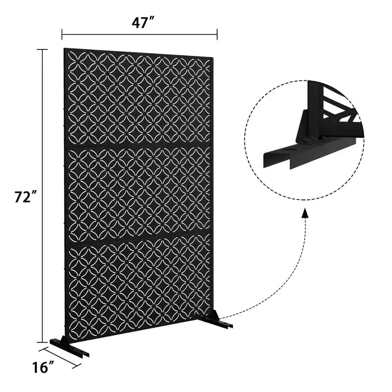 Freestanding Outdoor Metal Privacy Screen, Floral Pattern