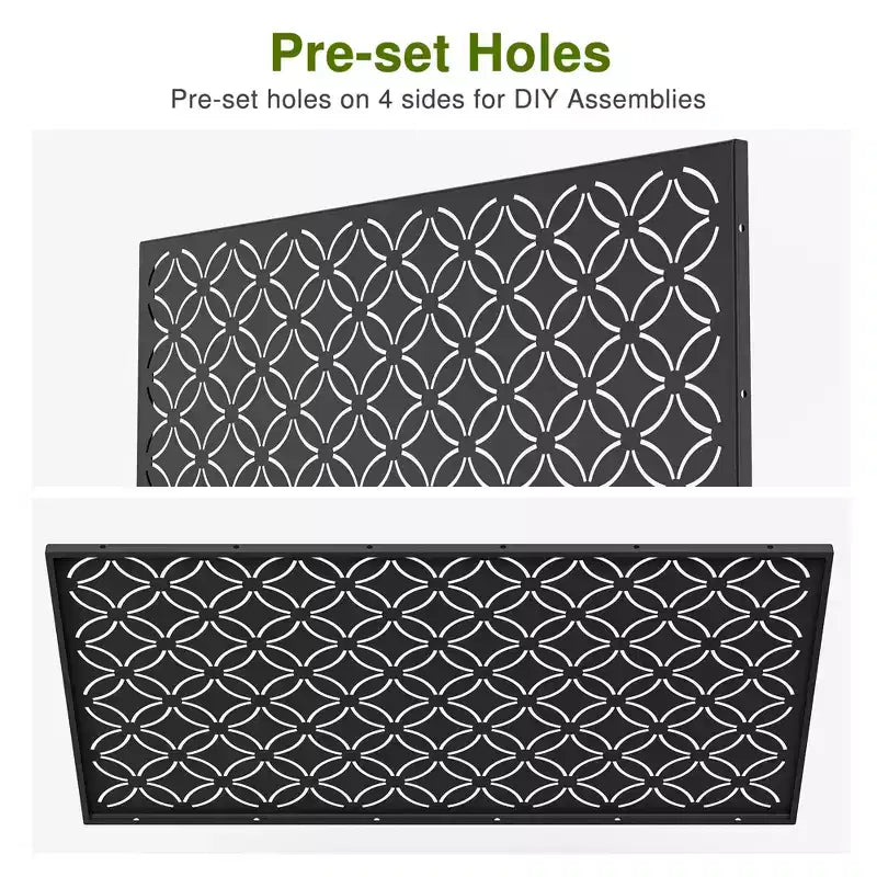 Freestanding Outdoor Metal Privacy Screen, Floral Pattern