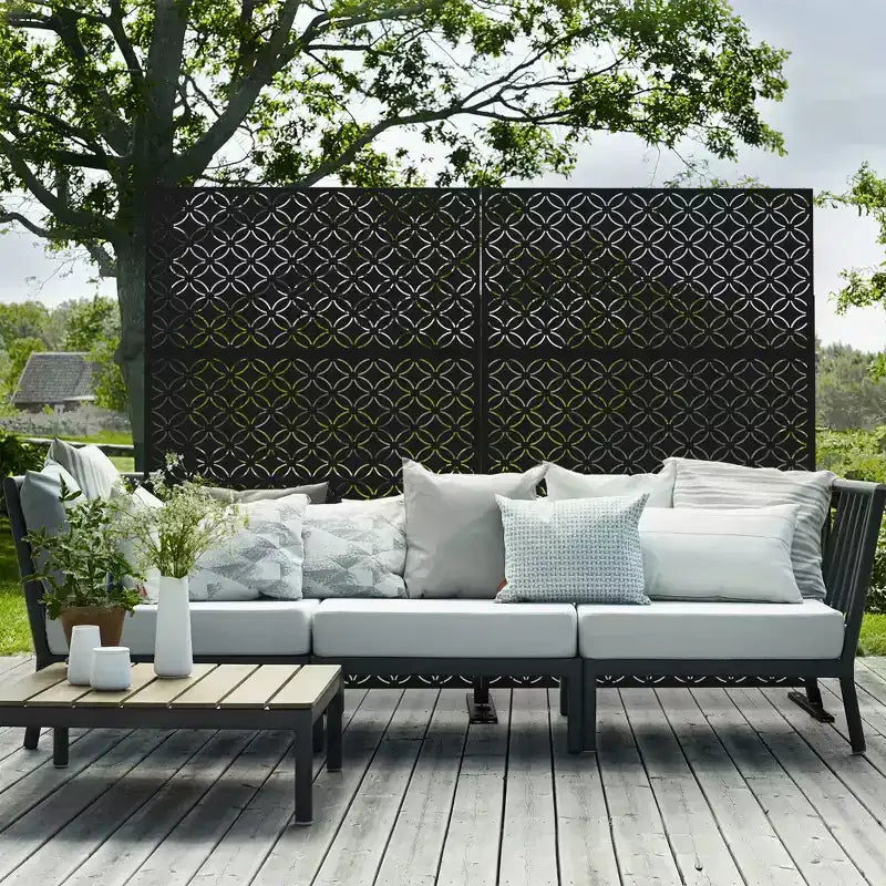 Freestanding Outdoor Metal Privacy Screen, Floral Pattern