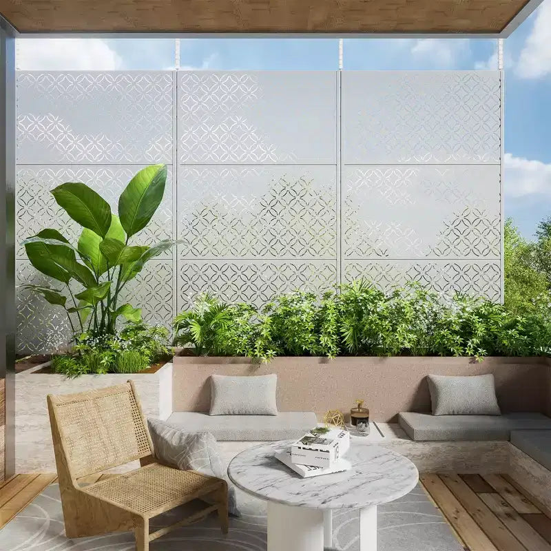 Freestanding Outdoor Metal Privacy Screen, Floral Pattern