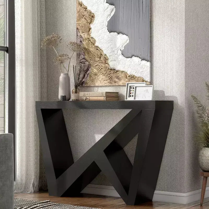 Modern Rectangular Console Table with Geometric Design, 48"