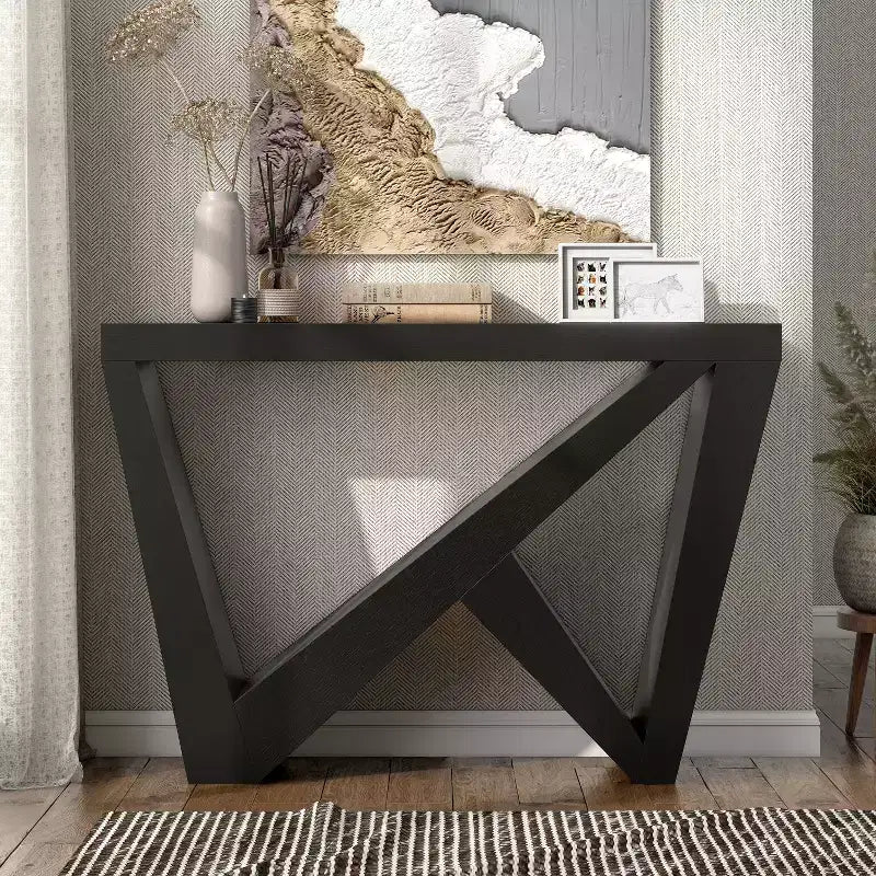 Modern Rectangular Console Table with Geometric Design, 48"