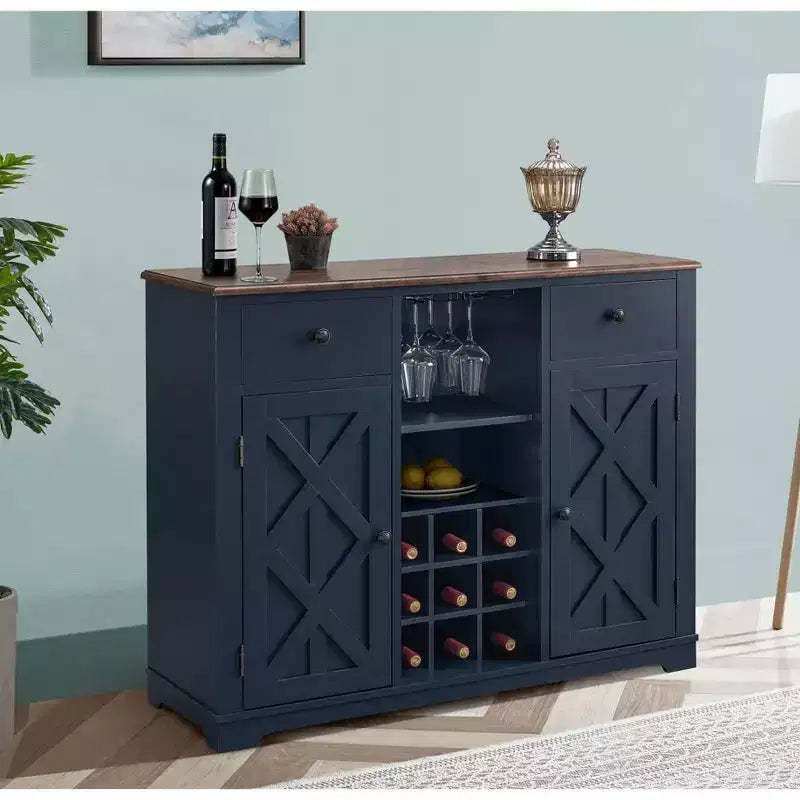47" Wood Bar Cabinet with Brushed Nickel Knobs