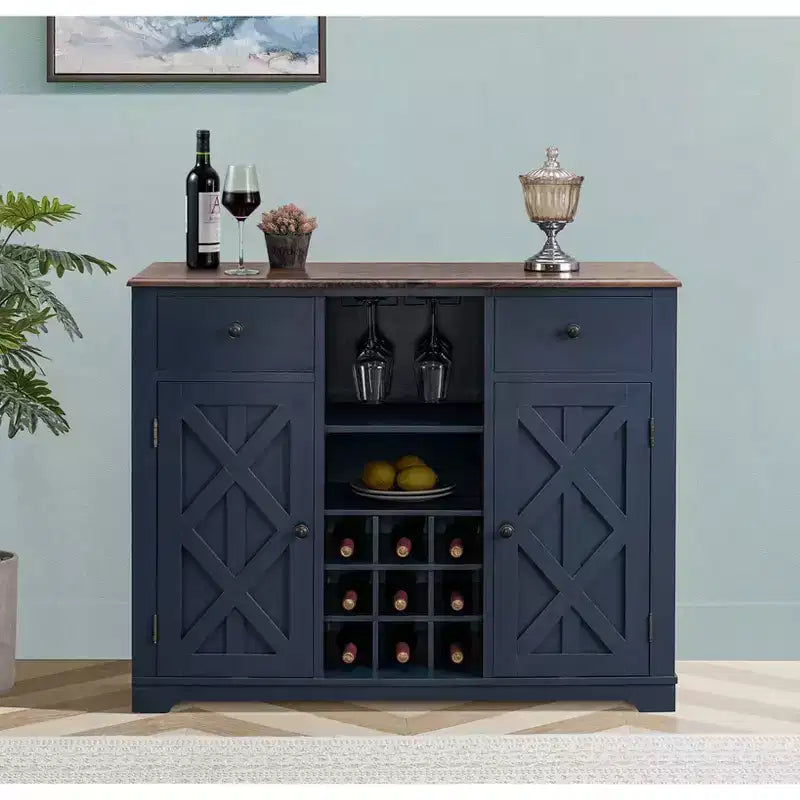 47" Wood Bar Cabinet with Brushed Nickel Knobs
