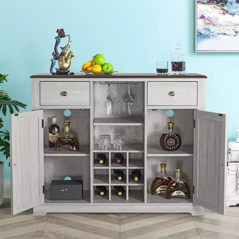 47" Wood Bar Cabinet with Brushed Nickel Knobs
