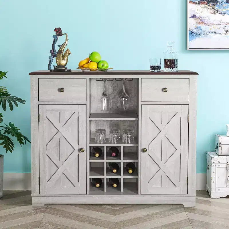 47" Wood Bar Cabinet with Brushed Nickel Knobs